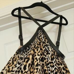 RACHEL ZOE Silk & Leather Leopard Print Maxi Dress 0